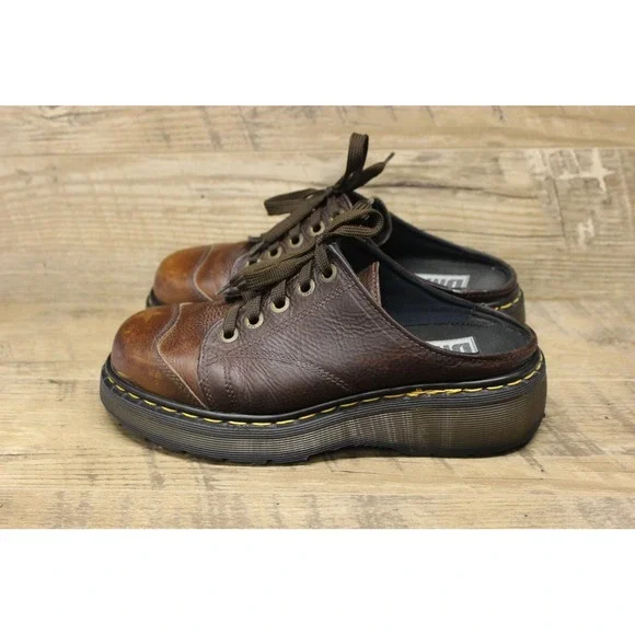 Dr. Martens Womens Vintage 9936 Brown Leather Chunky 5 Eye Oxford Mules 7 - Picture 3 of 16